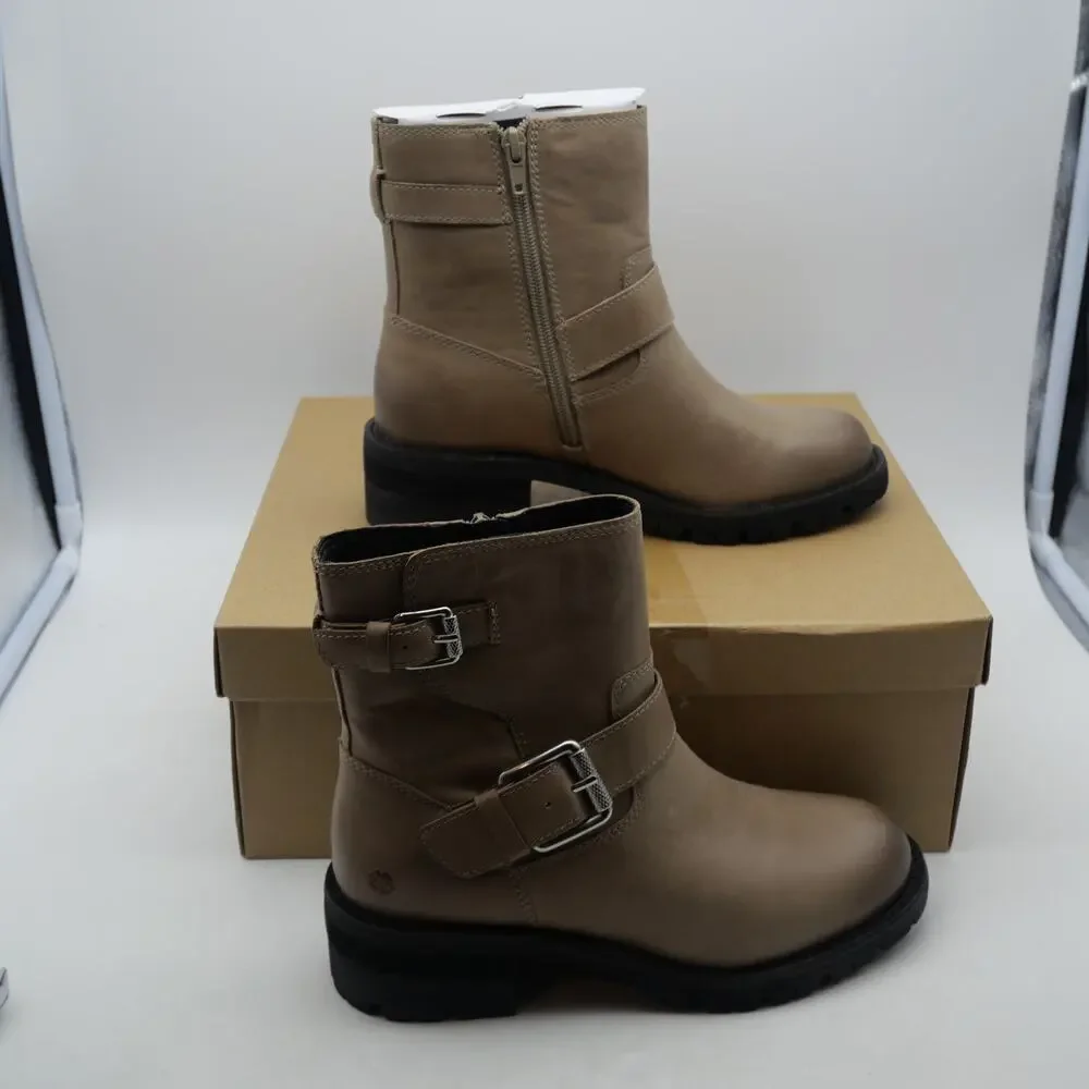 NEW Lucky Brand Women's 6.5 Taini Moto Lug Sole Booties Silver Cloud Brown - Picture 5 of 9